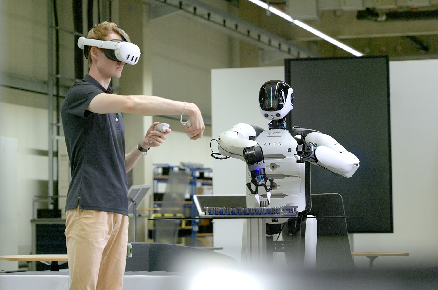 Hexagon Robotics' multipurpose humanoid AEON at Schaeffler's Humanoid Gym in Germany, where robots are trained, tested and validated before factory deployment.
