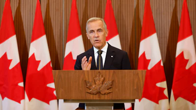 Prime Minister Mark Carney at a news conference on Parliament Hill in Ottawa, Aug. 22, 2026.