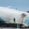 An Amazon cargo plane sits at the Miami International Airport (MIA) Monday, Sept. 7, 2026, after it overshot the runway on Sunday, in Miami.