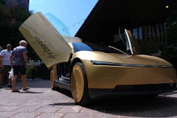 A Tesla Cybercab is displayed in downtown Austin, Texas, Thursday, Sept. 3, 2026.