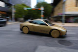 A Tesla Cybercab moves through downtown Austin, Texas, Thursday, Sept. 3, 2026.