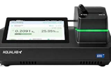AQUALAB conductivity meter displaying 0.2091 and 25.05% readings with sensor probe attachment