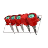 Five red temperature transmitter sensors with green display indicators mounted on a metal plate