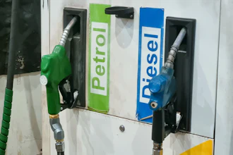 Green and blue fuel pump nozzles labeled Petrol and Diesel at a gas station dispenser