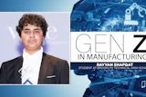 Rayyan Shafqat, student at Brooklyn Technical High School, featured in Gen Z in Manufacturing program promotional graphic with digital technology background