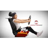 Woman racing video game with flaming controller and Manufacturing Now logo