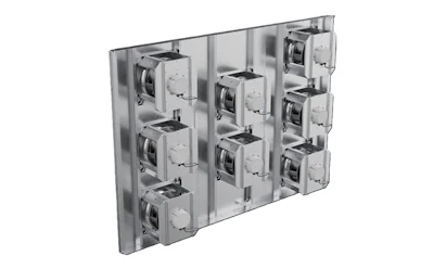 Modular electrical panel assembly with multiple circuit breaker components mounted on metal frame