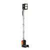 Orange and black mobile elevated work platform with extended boom and work basket