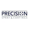 Precision Spray & Coatings logo with navy blue text and geometric circle symbol