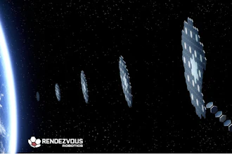 Rendezvous Robotics logo with satellite constellation in Earth orbit